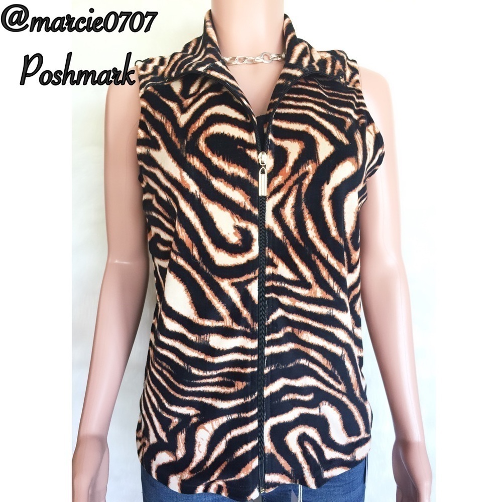 Mirror Image Zebra Print Sleeveless Zip Vest Beige Black Small Velour - Picture 11 of 11